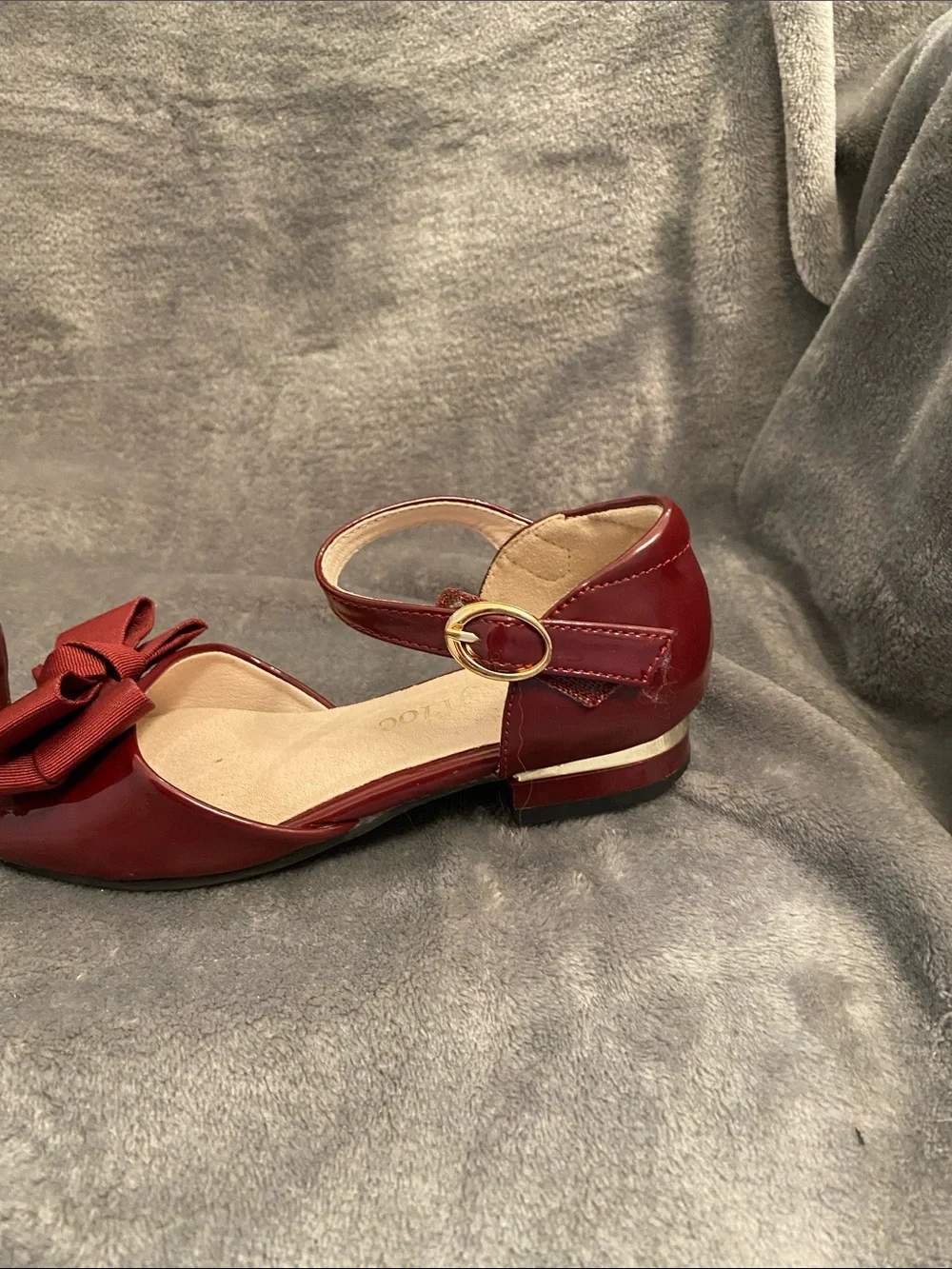 Girls Patent Mary Jane Dress Shoes with Bow - Wine